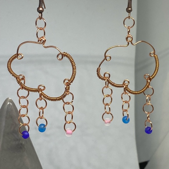 Handmade, Wire, Wrapped, Copper, Cloud earrings - Picture 2 of 4